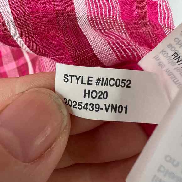 Madewell Plaid Puff-Sleeve Top Women's Sz L Bold Pink Textural Sheer Style MC052 - Picture 8 of 8